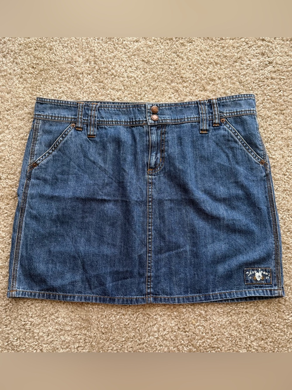 DKNY Dark Blue Denim Mini Skirt with Front Pockets y2k sz 14 XL